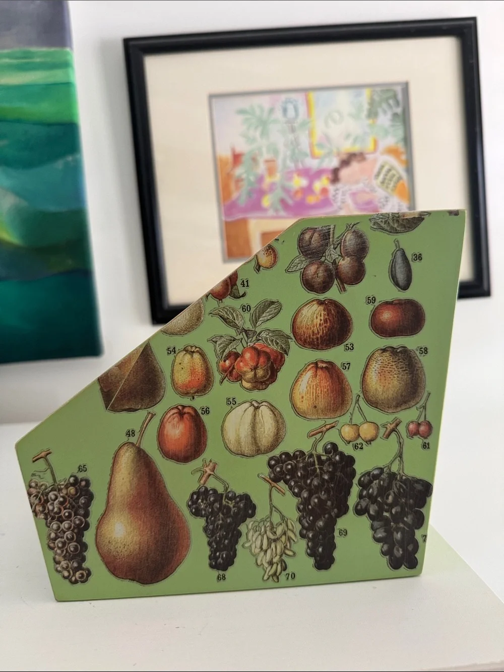 Green Decorative Desktop Organizer - Fruit Pattern Vintage Inspired Pop of Color